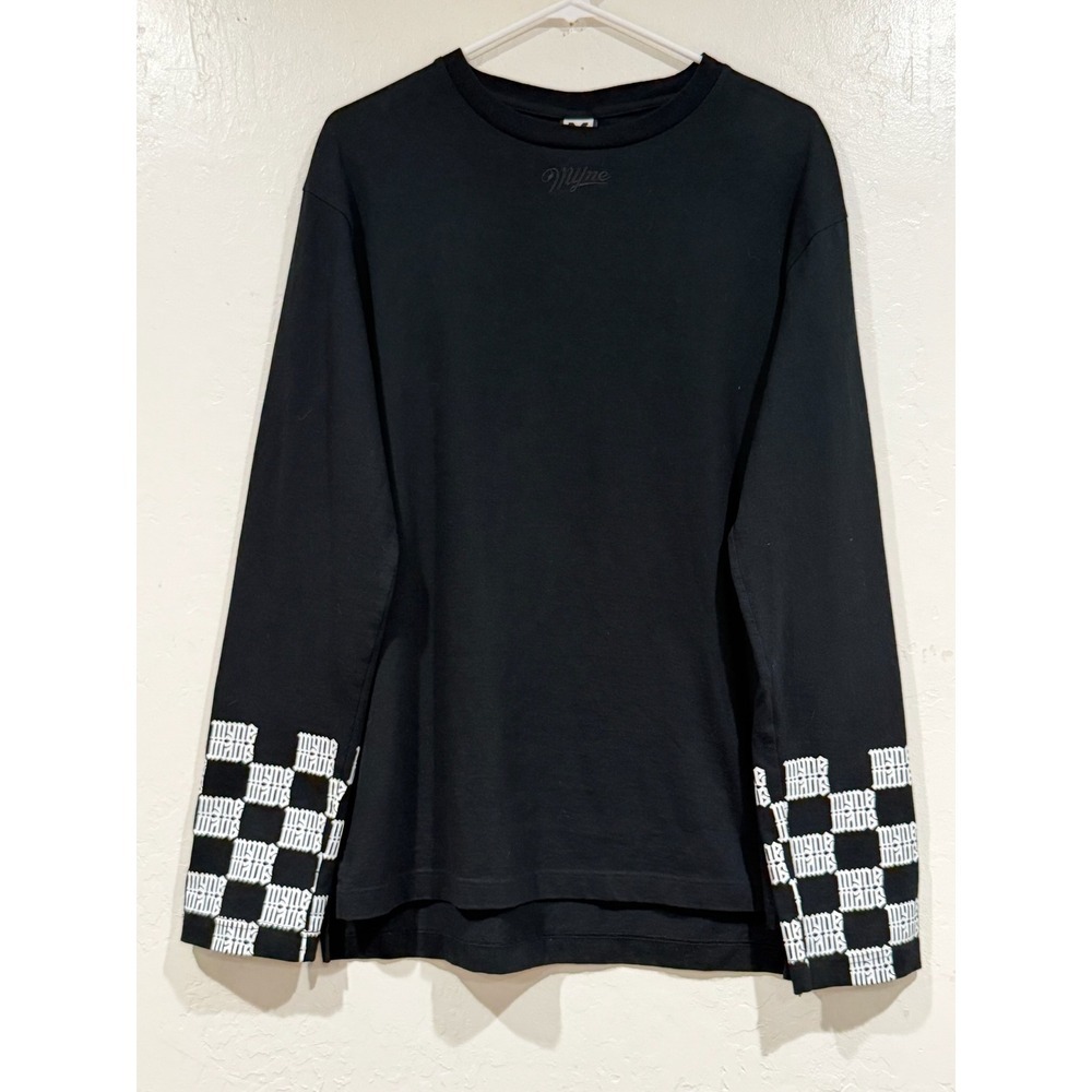 Myne Long Sleeve T-Shirt Black Checkered Cuff Logo Japan G00LT124 Mens Small